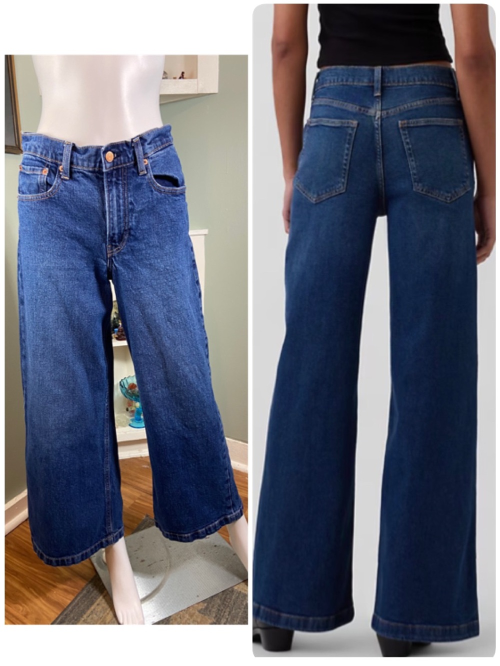 GAP High Rise Stride 2P Petite Wide Leg High Waist Jeans Dark Wash